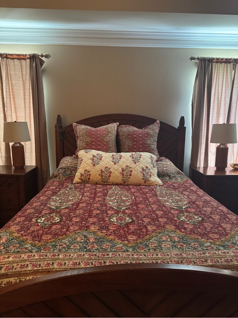 Pottery Barn King Red and Cream Floral Quilted Bedspread Set - Zarina - Picture 10 of 15